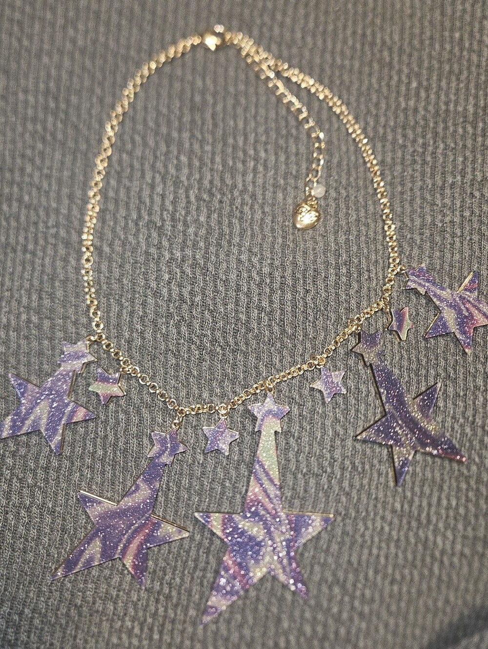 Betsey Johnson Purple Swirl Galaxy Celestial Star Reversible Statement Necklace